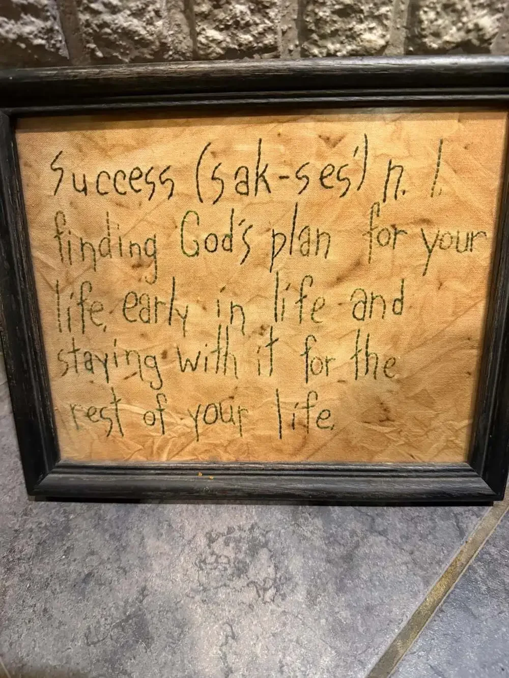 Primitive Framed Stitchery Wall Art With Success Definition Quote